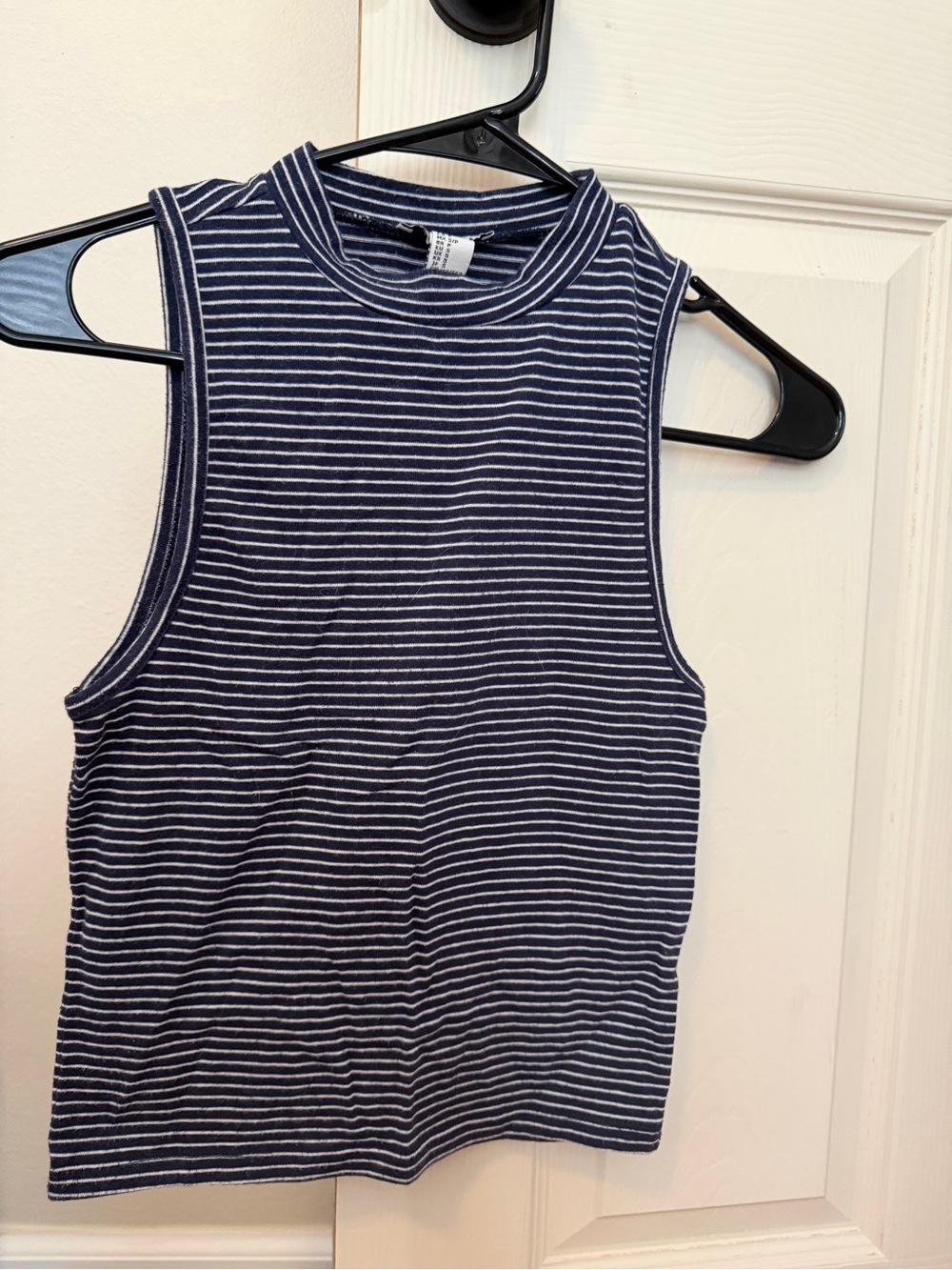 Forever 21 Navy and White Striped Sleeveless Mock Neck Top